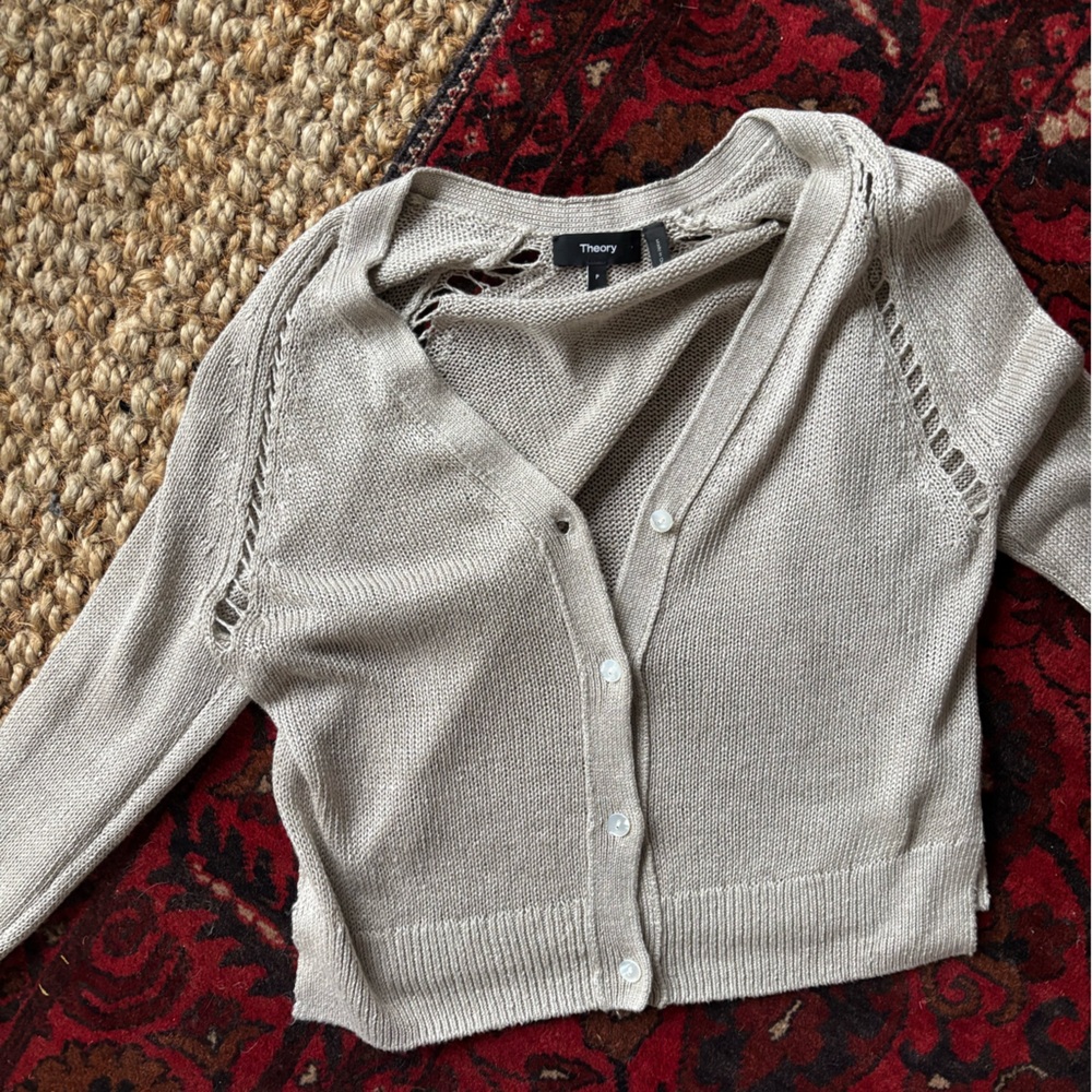 Theory Light Gray Cardigan Sweater
